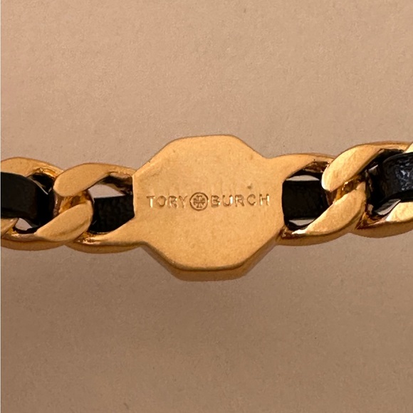 Tory Burch woven black leather chain logo cuff bracelet - Picture 3 of 5